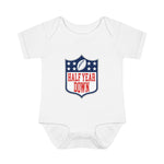 Load image into Gallery viewer, Half Year Down - Football Shield Baby Onesie - 6 Month Milestone Body Suit
