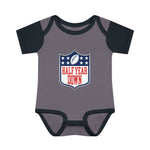 Load image into Gallery viewer, Half Year Down - Football Shield Baby Onesie - 6 Month Milestone Body Suit
