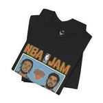 Load image into Gallery viewer, Knicks "NBA Jam" Dynamic Duo Graphic Tee - Jalen Brunson &amp; Karl Anthony Towns Retro Arcade Style
