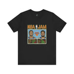 Load image into Gallery viewer, Knicks "NBA Jam" Dynamic Duo Graphic Tee - Jalen Brunson &amp; Karl Anthony Towns Retro Arcade Style
