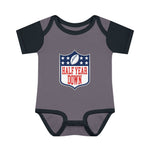 Load image into Gallery viewer, Half Year Down - Football Shield Baby Onesie - 6 Month Milestone Body Suit
