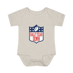 Load image into Gallery viewer, Half Year Down - Football Shield Baby Onesie - 6 Month Milestone Body Suit
