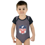 Load image into Gallery viewer, Half Year Down - Football Shield Baby Onesie - 6 Month Milestone Body Suit
