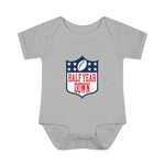 Load image into Gallery viewer, Half Year Down - Football Shield Baby Onesie - 6 Month Milestone Body Suit
